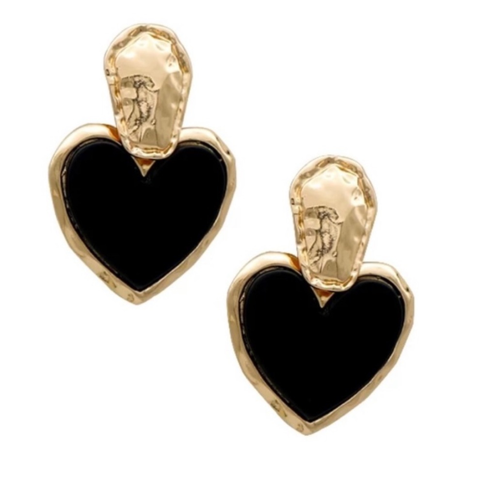 Gold black retro heart earrings